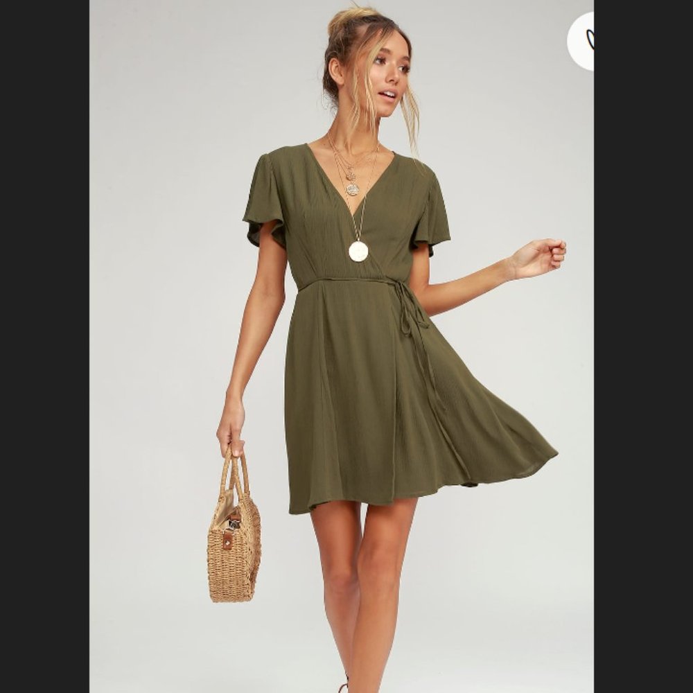 NWT Lulu's Harbor Point Olive Green Wrap Dress